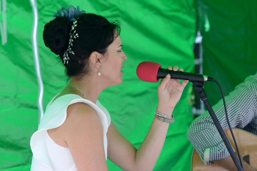 Steve Waters and Alex Oakes performing on New Street Corner at Honiton Market Charter Day 2025