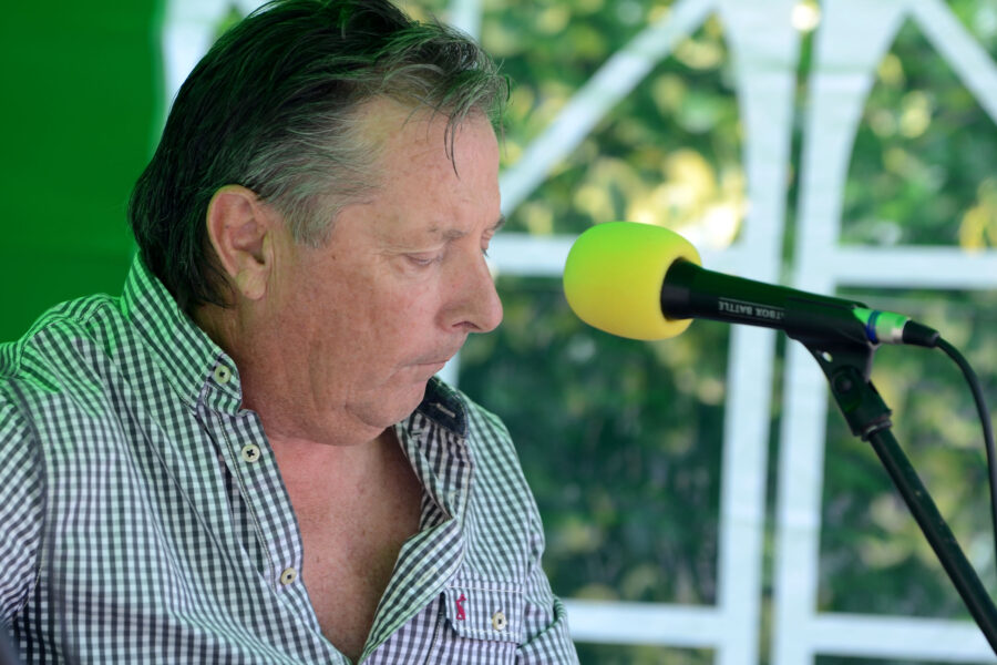 Steve Waters performing on New Street Corner at Honiton Market Charter Day 2025