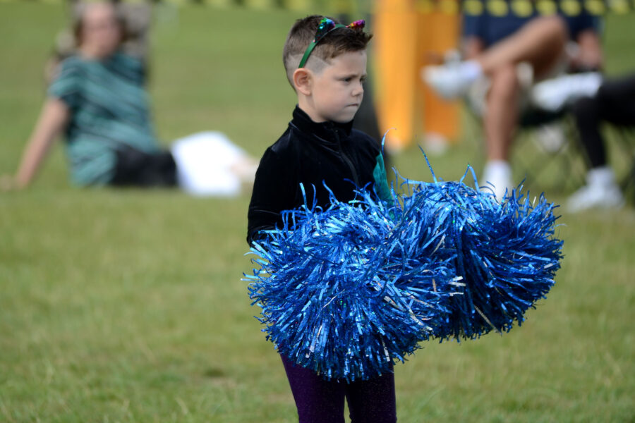 Twirlstars Majorettes performing on Allhallows Field at Honiton Market Charter Day 2025